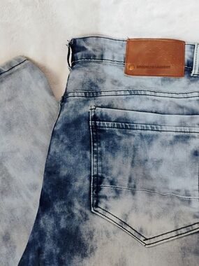 Brooklyn Laundry Mens 38x30 Acid Wash Blue Denim Jeans Straight Tye Dye Y2K S